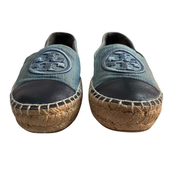TORY BURCH Benton Denim Cap Toe Espadrille Blue Platform Women’s Size 6 - Picture 7 of 16